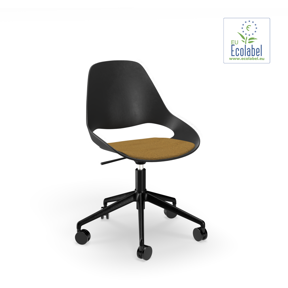 CHAIR, low armrest // Upholstered seat // Base: Five star with castors // Dark Yellow